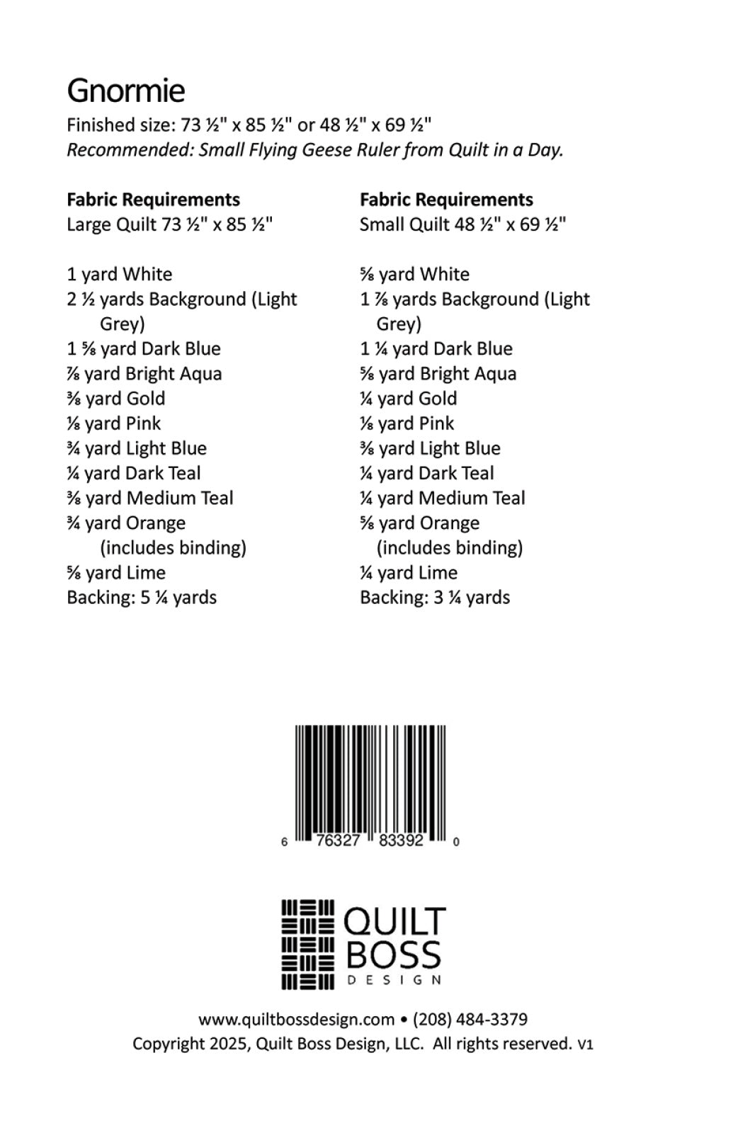 Back of the Gnormie Quilt Pattern by Quilt Boss Design