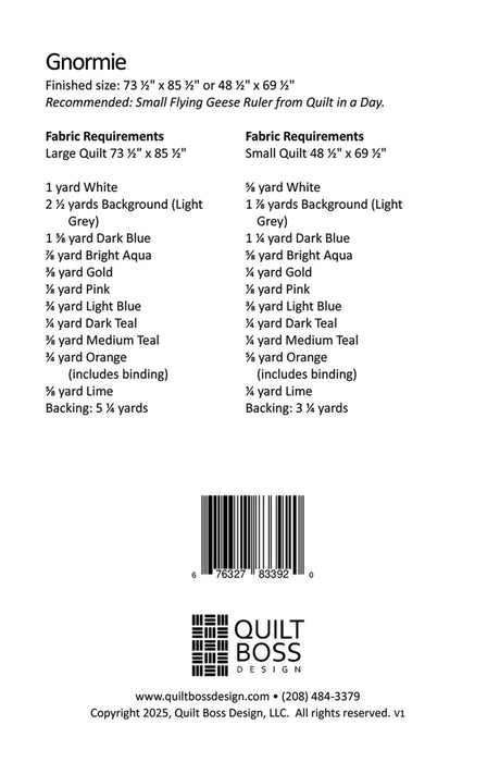 Back of the Gnormie Quilt Pattern by Quilt Boss Design