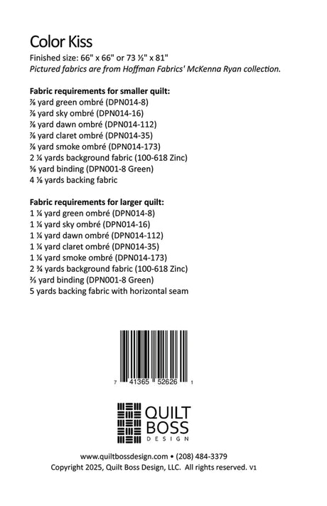 Back of the Color Kiss Quilt Pattern by Quilt Boss Design