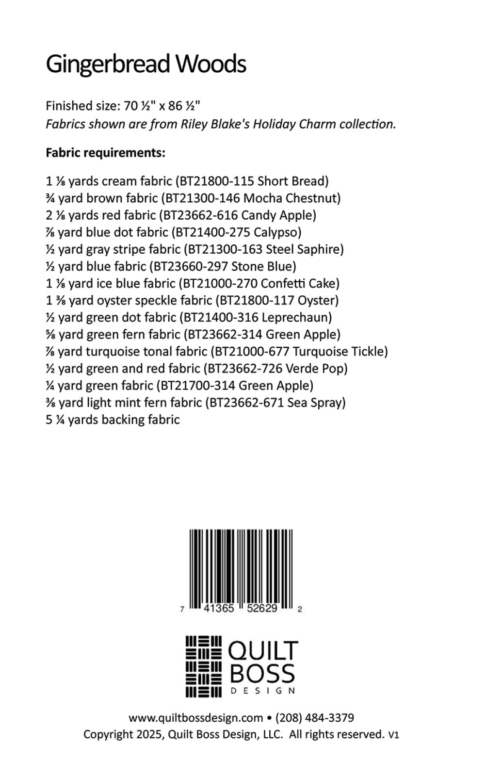 Back of the Gingerbread Woods in Holiday Charm Quilt Pattern by Quilt Boss Design