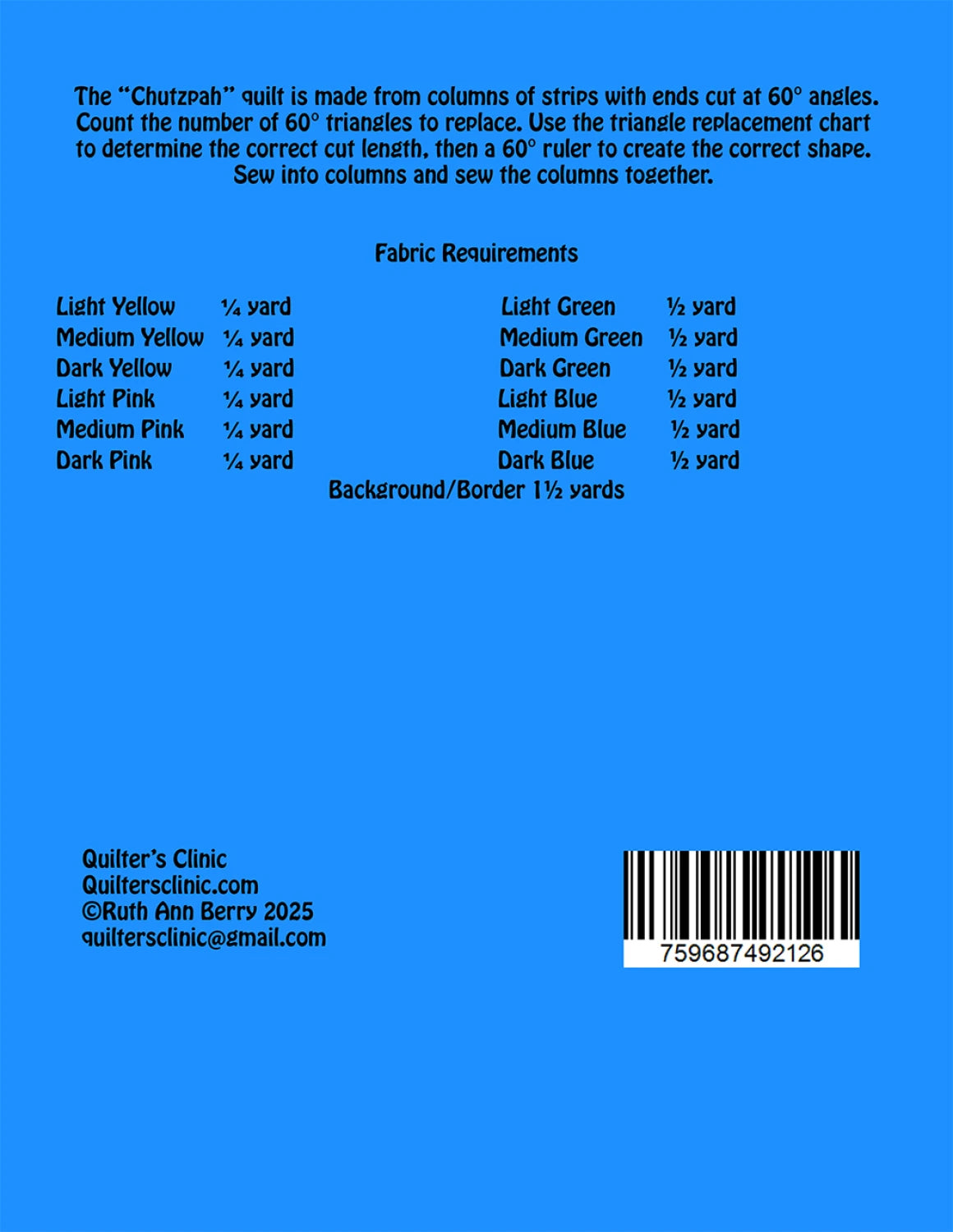 Back of the Chutzpah Pattern Quilt Pattern by Quilters Clinic