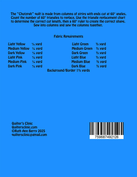 Back of the Chutzpah Pattern Quilt Pattern by Quilters Clinic