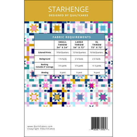 Back of the Starhenge quilt pattern by Quilt Cakes