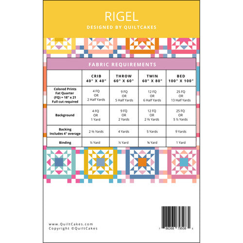 Back of the Rigel quilt pattern by Quilt Cakes