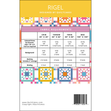 Back of the Rigel quilt pattern by Quilt Cakes