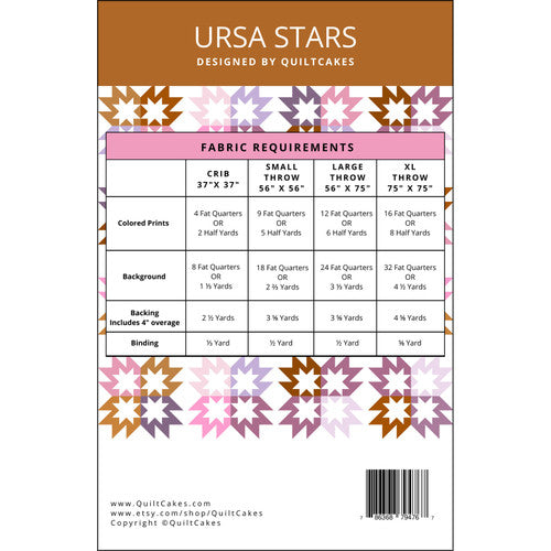 Back of the Ursa Stars quilt pattern by Quilt Cakes