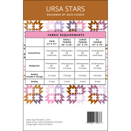 Back of the Ursa Stars quilt pattern by Quilt Cakes