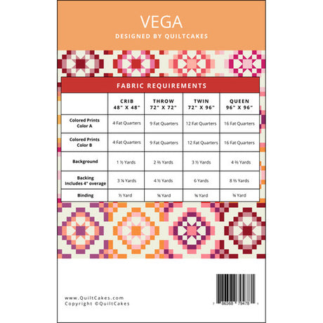 Back of the Vega quilt pattern by Quilt Cakes