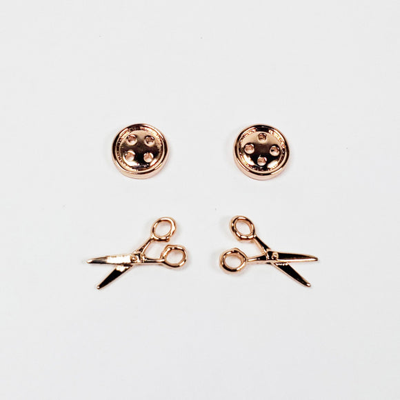 Button & Scissors Earring Set of 2 Rose Gold by Quilt Spot
