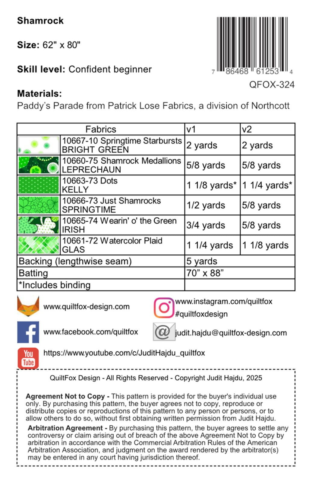 Back of the Shamrock Quilt Pattern by QuiltFox