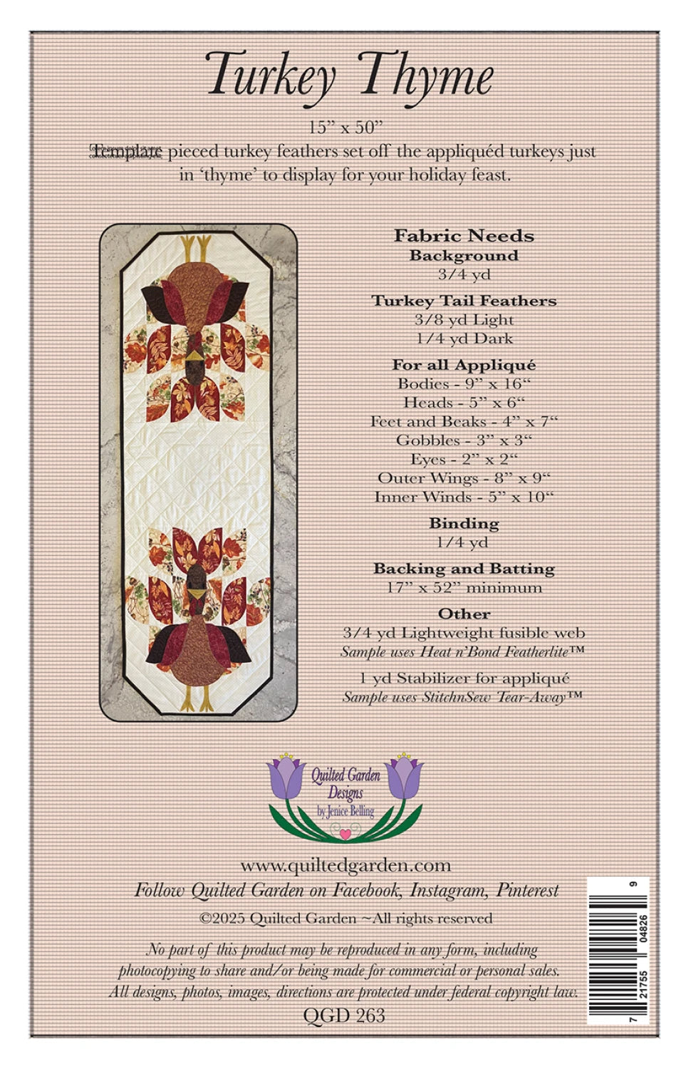 Back of the Turkey Thyme by Quilted Garden Designs