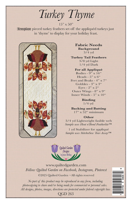 Back of the Turkey Thyme by Quilted Garden Designs