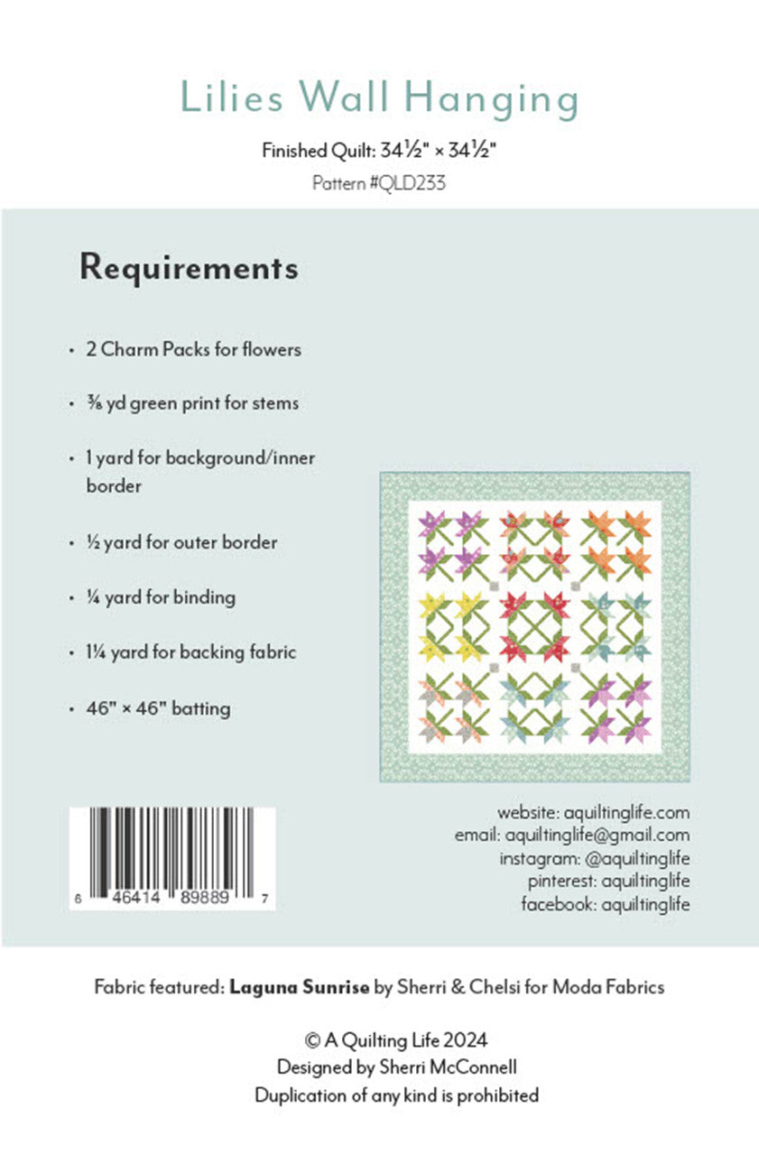 Back of the Lilies Wall Hanging Quilt Pattern by Quilting Life Designs