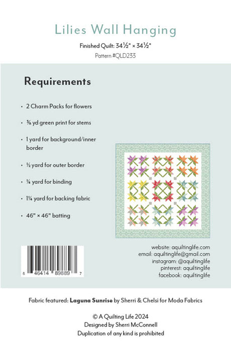 Back of the Lilies Wall Hanging Quilt Pattern by Quilting Life Designs