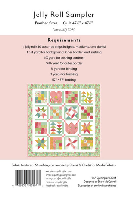 Back of the Jelly Roll Sampler Quilt Pattern by Quilting Life Designs