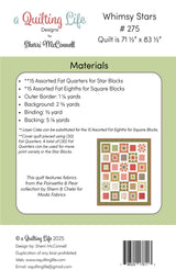Back of the Whimsy Stars Quilt Pattern by Quilting Life Designs