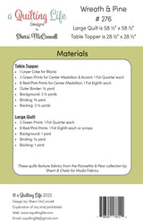 Back of the Wreath & Pine Quilt & Table Topper Quilt Pattern by Quilting Life Designs