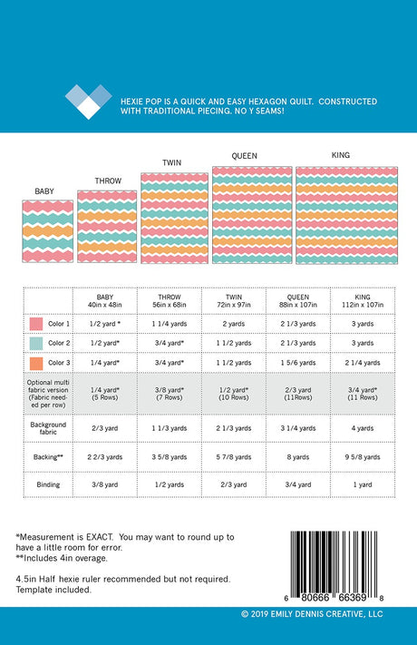Back of the Hexie Pop Quilt Pattern by Quilty Love