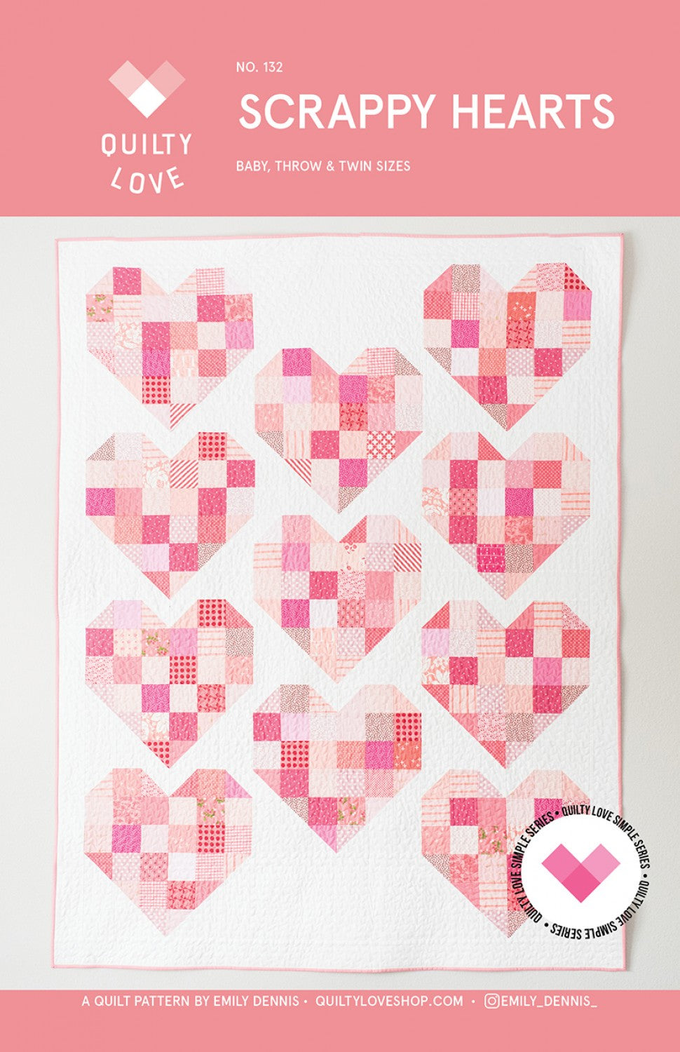 Scrappy Hearts Quilt Pattern by Quilty Love