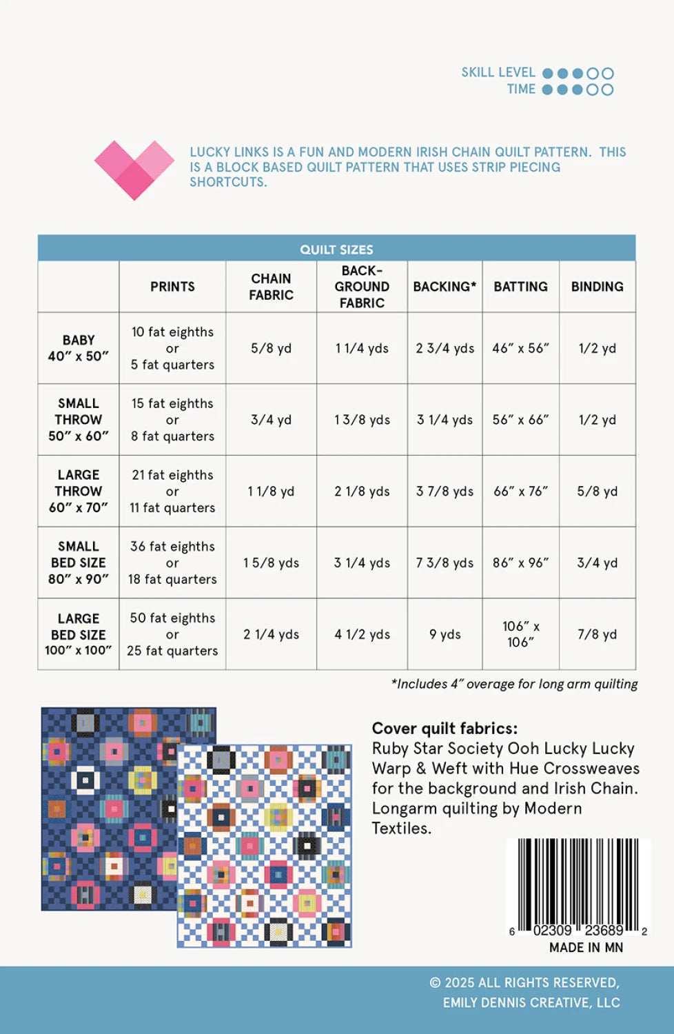 Back of the Lucky Links Quilt Pattern by Quilty Love