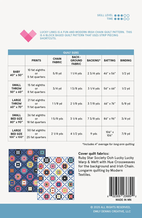 Back of the Lucky Links Quilt Pattern by Quilty Love