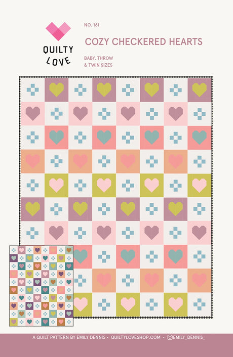 Cozy Checkered Hearts Quilt Pattern by Quilty Love