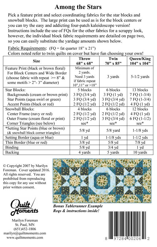 Back of the Among the Stars Quilt Pattern by Quilt Moments