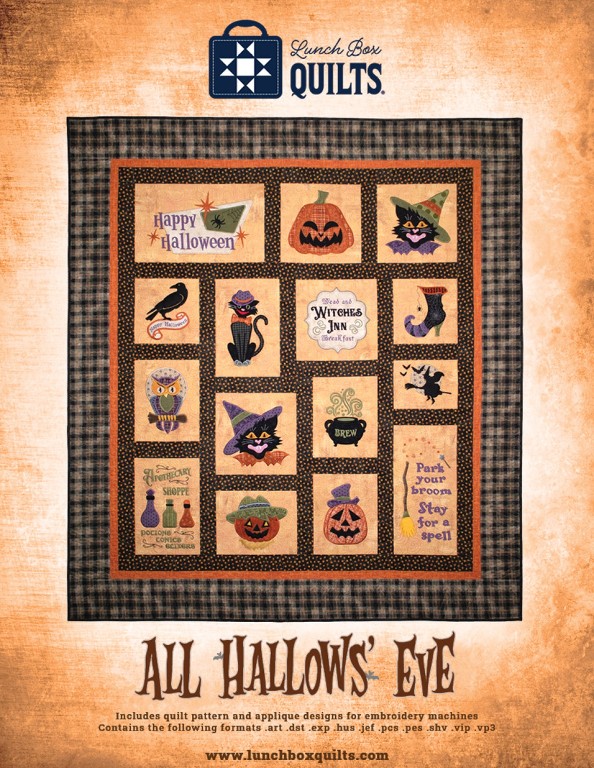 All Hallow's Eve Applique Machine Embroidery Quilt Pattern with Redemption Code Quilt Pattern by Lunch Box Quilts