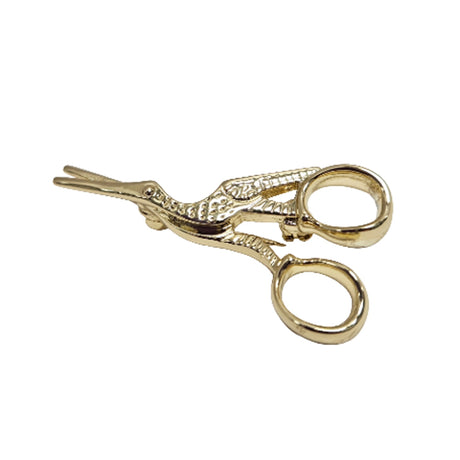 Stork Scissor Brooch Pin Gold by Quilt Spot