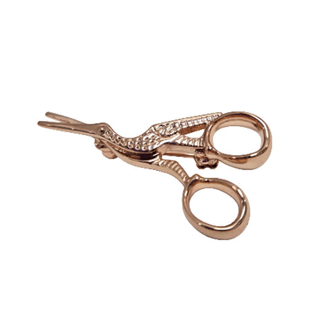 Stork Scissor Brooch Pin Rose Gold by Quilt Spot