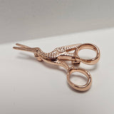 Back of the Stork Scissor Brooch Pin Rose Gold by Quilt Spot