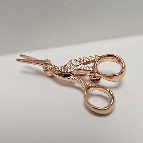 Back of the Stork Scissor Brooch Pin Rose Gold by Quilt Spot