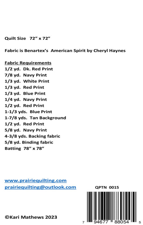 Back of the All American Quilt Pattern by Prairie Quilting