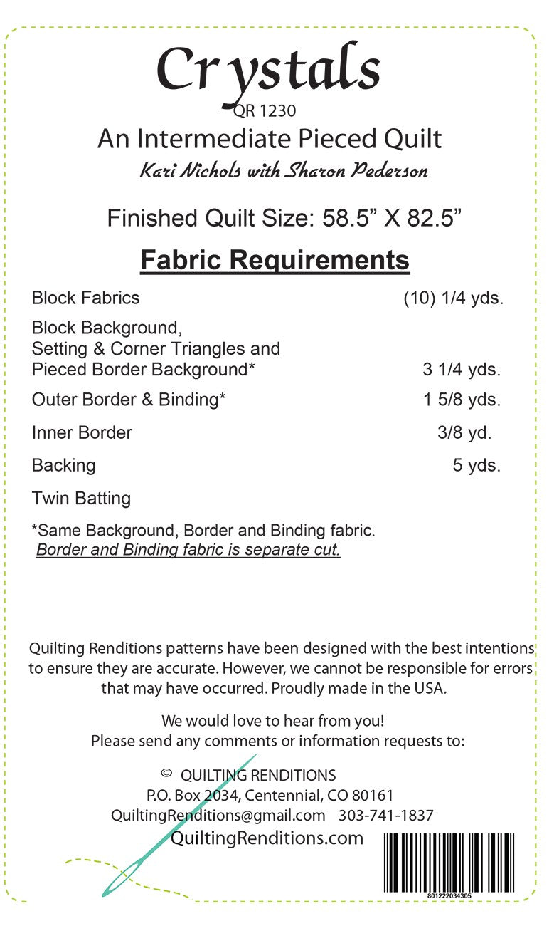 Back of the Crystals Downloadable Pattern by Quilting Renditions