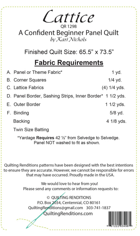 Back of the Lattice Quilt Pattern by Quilting Renditions