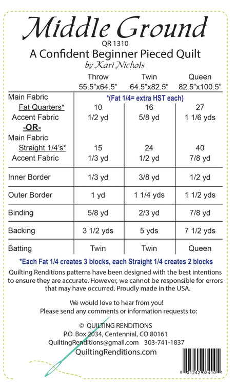Back of the Middle Ground Quilt Pattern by Quilting Renditions