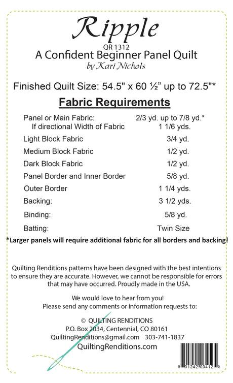 Back of the Beveled Quilt Pattern by Quilting Renditions