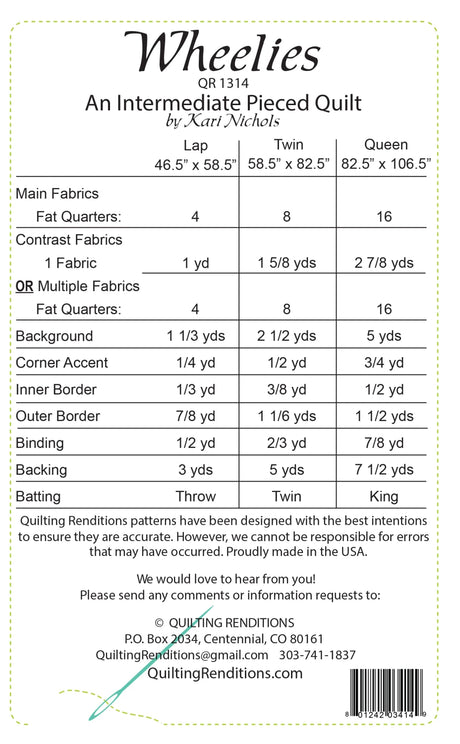 Back of the Wheelies Quilt Pattern by Quilting Renditions