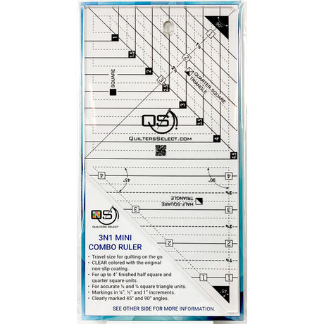 Mini 3 in 1 Crystal Triangle / Square Combo Ruler by Quilter's Select