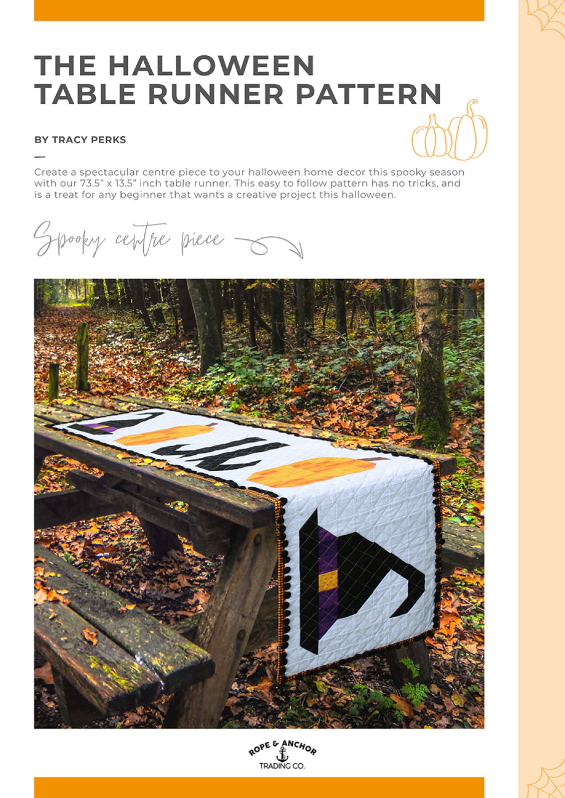 Halloween Table Runner Pattern - Rope and Anchor Trading Co - 73½" x 13½"