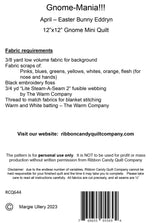 Back of the Gnome-Mania! April Easter Bunny Eddryn by Ribbon Candy Quilt Company