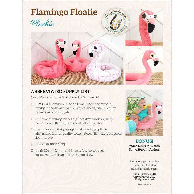 Back of the Flamingo Floatie Soft Toy Pattern by Pudgy Plushie