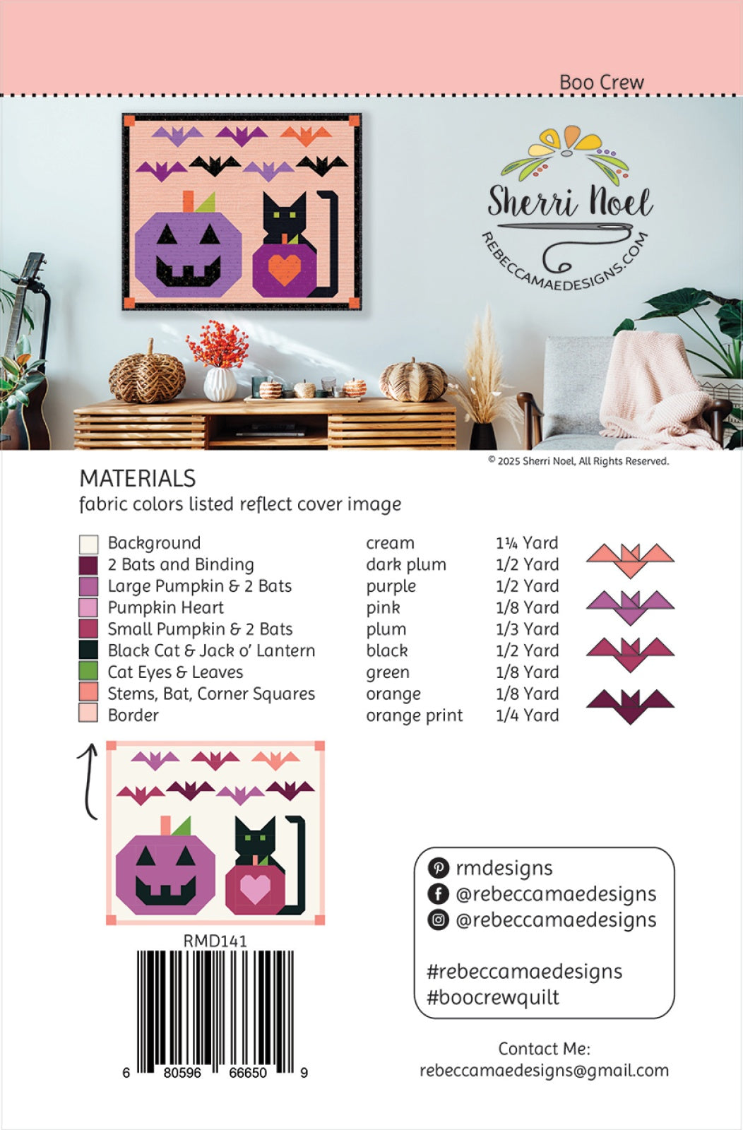 Back of the Boo Crew Quilt Quilt Pattern by Rebecca Mae Designs