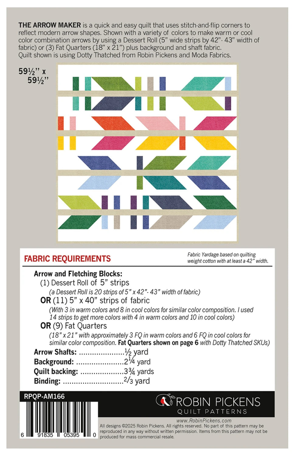 Back of the The Arrow Maker Quilt Pattern by Robin Pickens, Inc