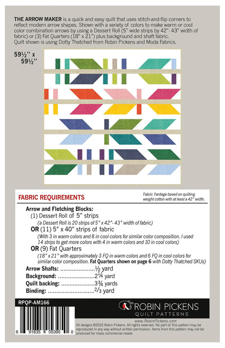 Back of the The Arrow Maker Quilt Pattern by Robin Pickens, Inc