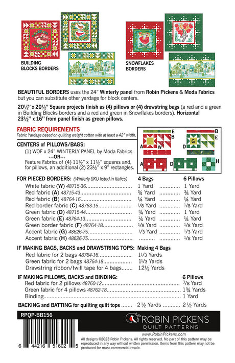 Back of the Beautiful Borders for Bags and Pillows Pattern by Robin Pickens, Inc