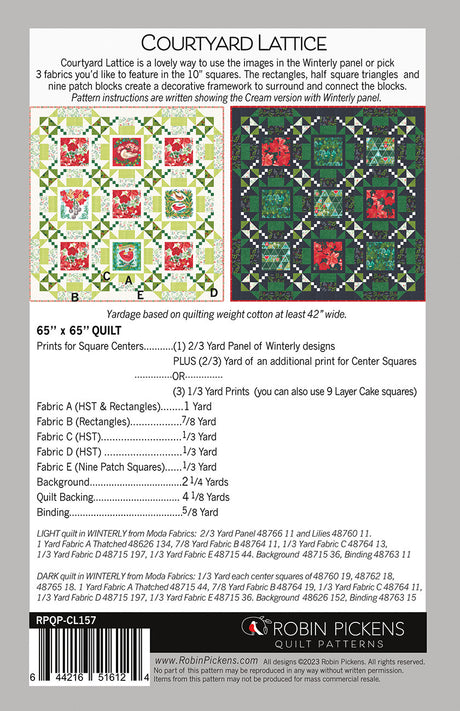 Back of the Courtyard Lattice Quilt Pattern by Robin Pickens, Inc