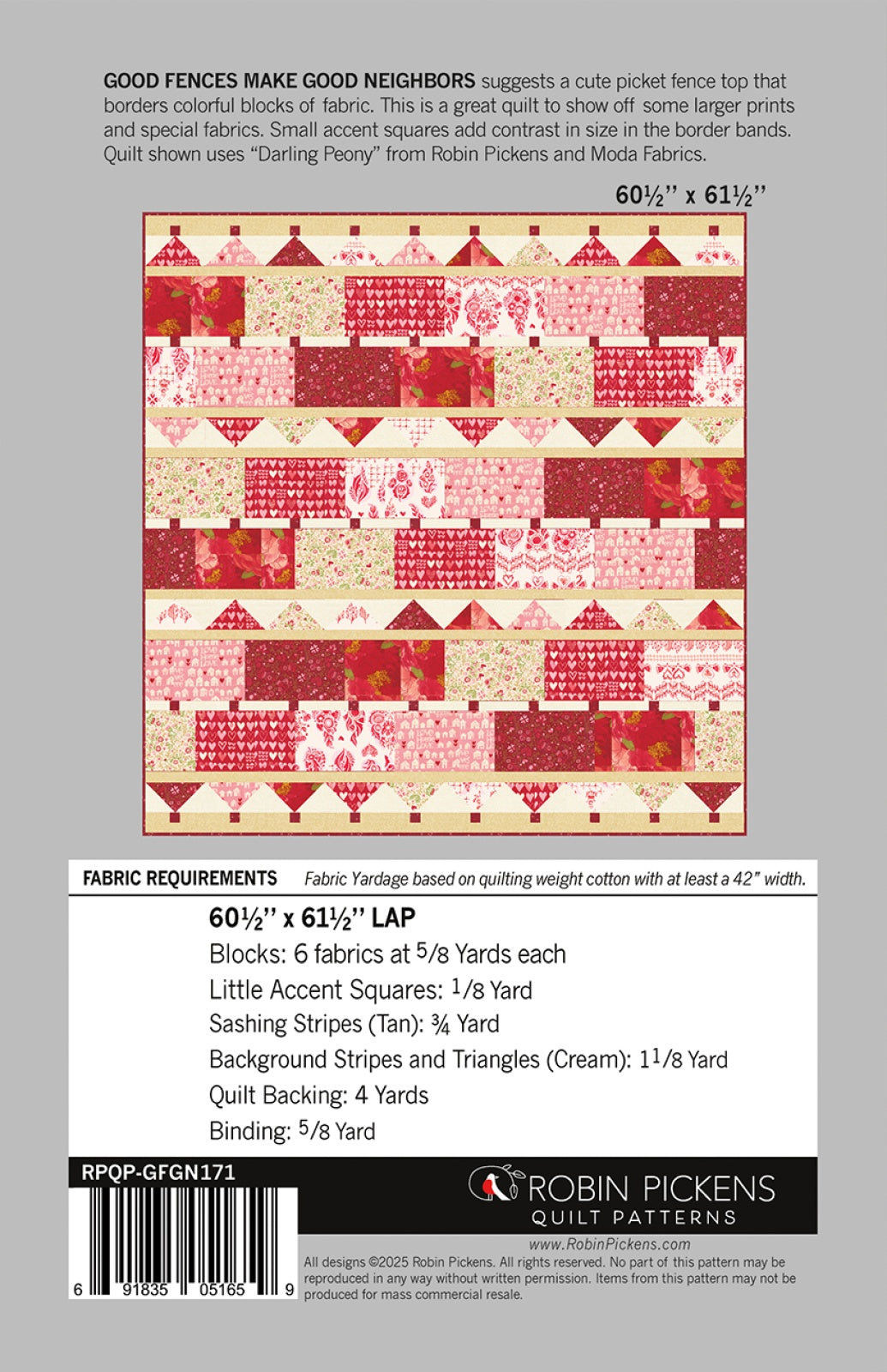 Back of the Good Fences Make Good Neighbors Quilt Pattern by Robin Pickens Inc