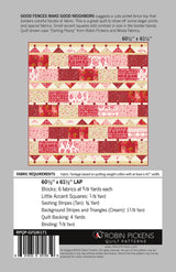 Back of the Good Fences Make Good Neighbors Quilt Pattern by Robin Pickens Inc