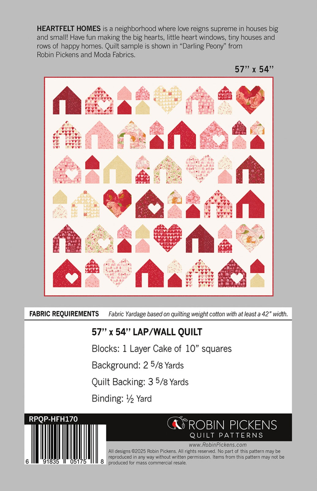 Back of the Heartfelt Homes Quilt Pattern by Robin Pickens Inc